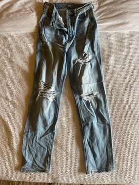 American Eagle Outfitters Light Blue Distressed Mom Straight Jeans